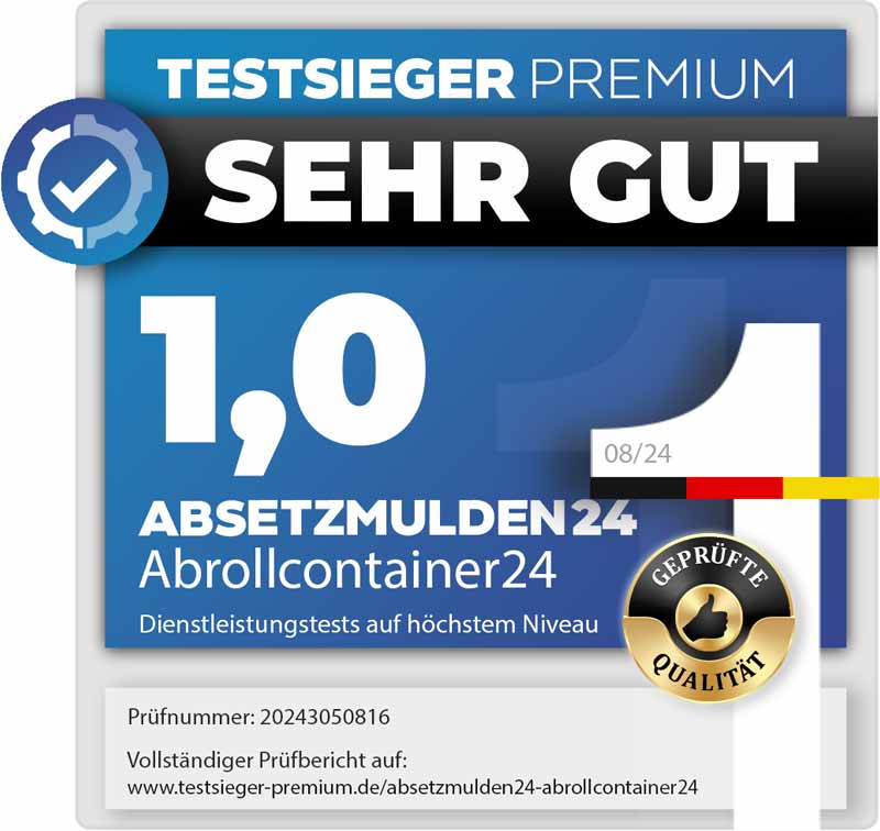 absetzmulden24 ist Premium Testsieger mit der Gesamtnote 1